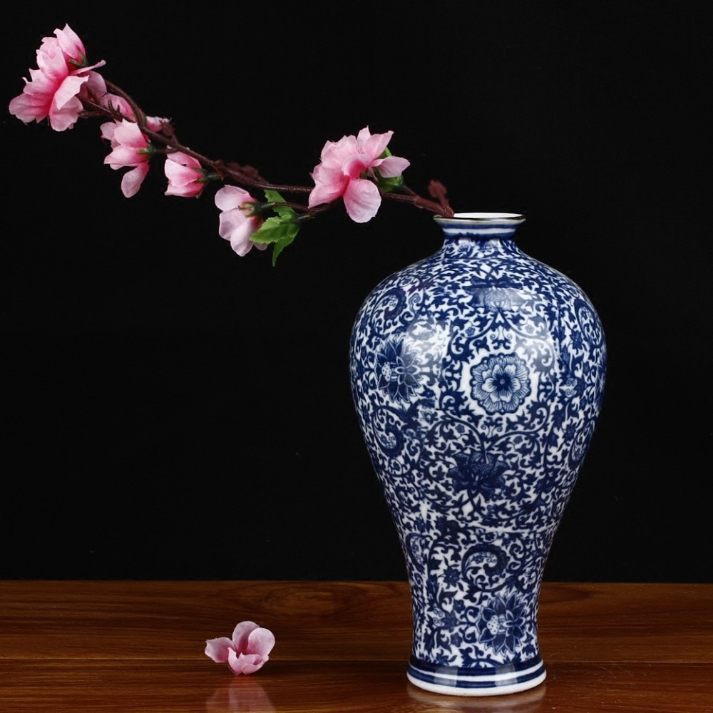 Blau und Weiß Porzellan Vasen Verriegelung Lotus Blume Keramik Vase Hause Dekoration Jingdezhen Blume Vasen R1842