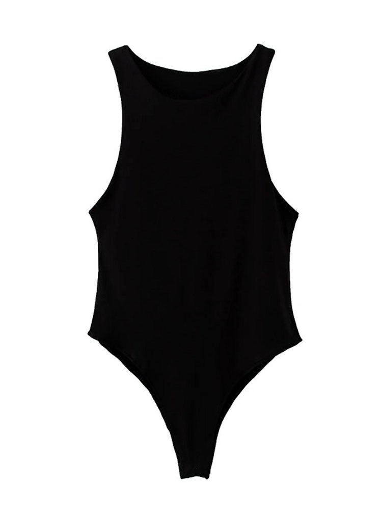 Été solide sexy moulante femmes body femme 4 couleur vert mince body décontracté chic dame club court combishorts femme: L / Black