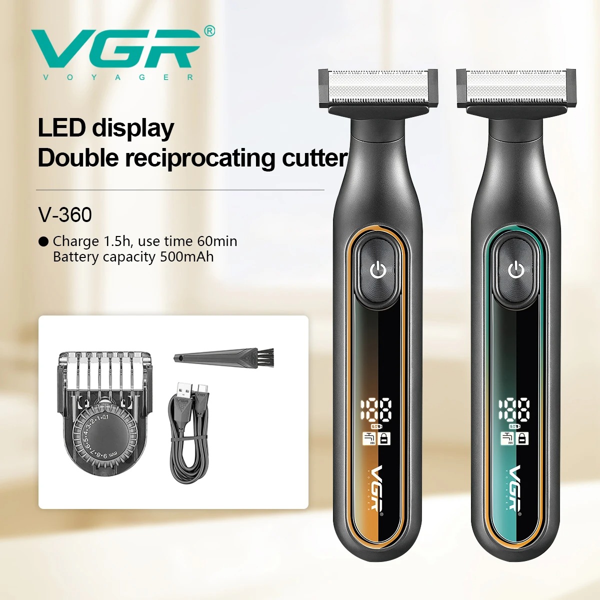 VGR Recortador de pelo Hogar resistente al agua maquina cortar Recargable cortadora de pelo para hombre Ajustable Recortador de pelo Lavable de cuerpo completo reciprocante Cortapelos para hombre V-360