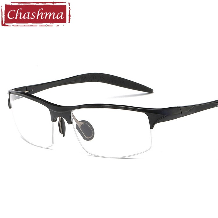 Chashma Sport Stil Männer Brillen Aluminium Magnesium Rahmen Klassische Halb Umrandeten Brille Mens Breite 145: Schwarz