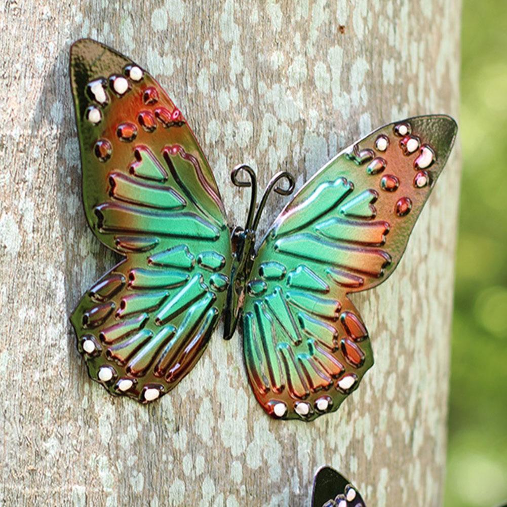 3D Metal Butterfly Decor Inspirational Sculpture Wall Deco For Outdoor Garden Decoration Animal Miniatures Statues Artwork 2022