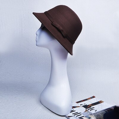 BINGYUANHAOXUAN Vrouwen Vintage Voelde Ronde Cloche Hoed Bloem Boog Fedora Bowler Caps: 10