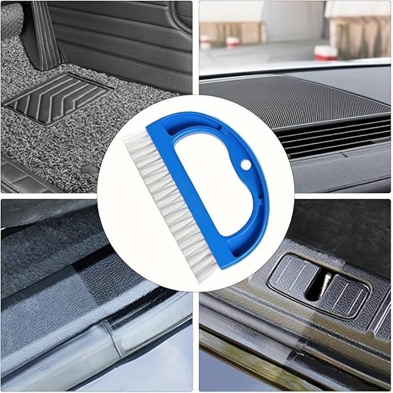 Cepillo para alfombras de coche en forma de D, cerdas finas, mango curvo, antideslizante, herramienta de limpieza de tapicería para vehículos