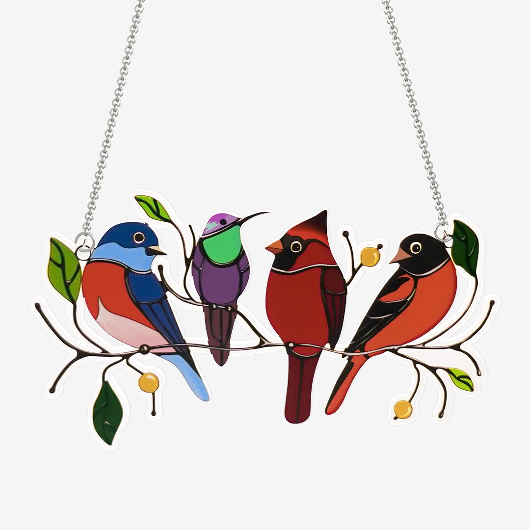 Stained Bird Glass Window Hangings Acrylic Wall Hanging Birds Decor Room Accessories Wind Scandinavian Decor Mothers Day: 4 Birds