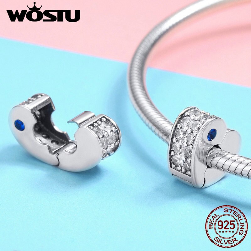 Echte 100% 925 Sterling Silver Shining Elegantie Clip Charm Met Clear Cz Fit Originele Wst Armband Hanger Authentieke Sieraden