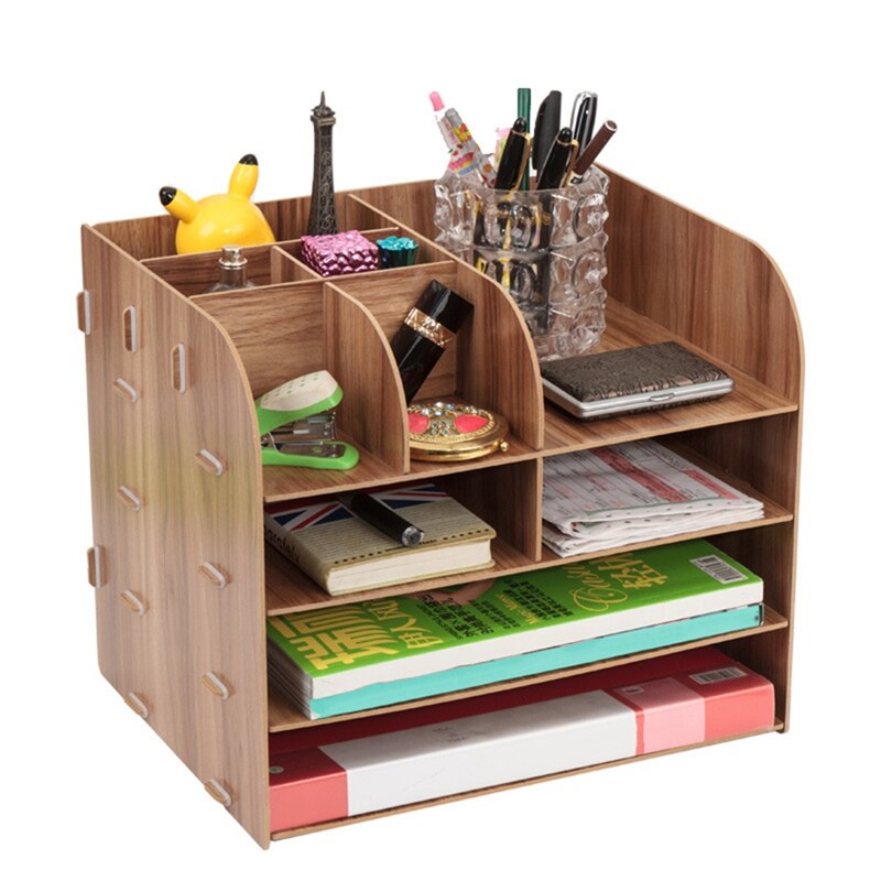Wooden DIY Assemble Desktop Organizer Office Desk Organizer Drawer File Holders for Office Desktop Magazine File Organizer