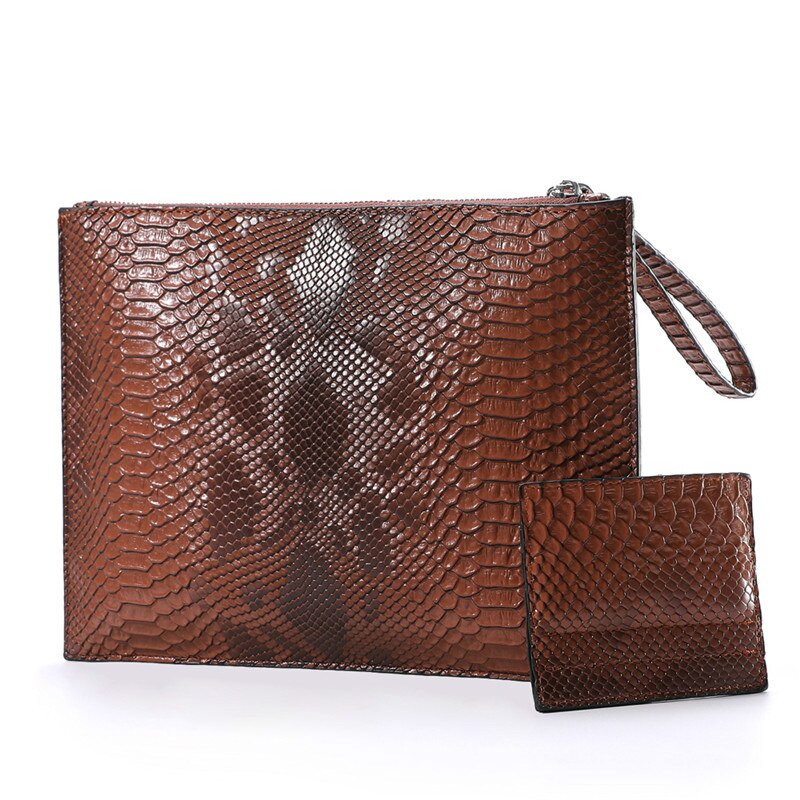 Slangemønster kvinner konvoluttvesker pu skinn dame clutch veske merke fest clutcher for damer lommebok gratis kort veske: Brun