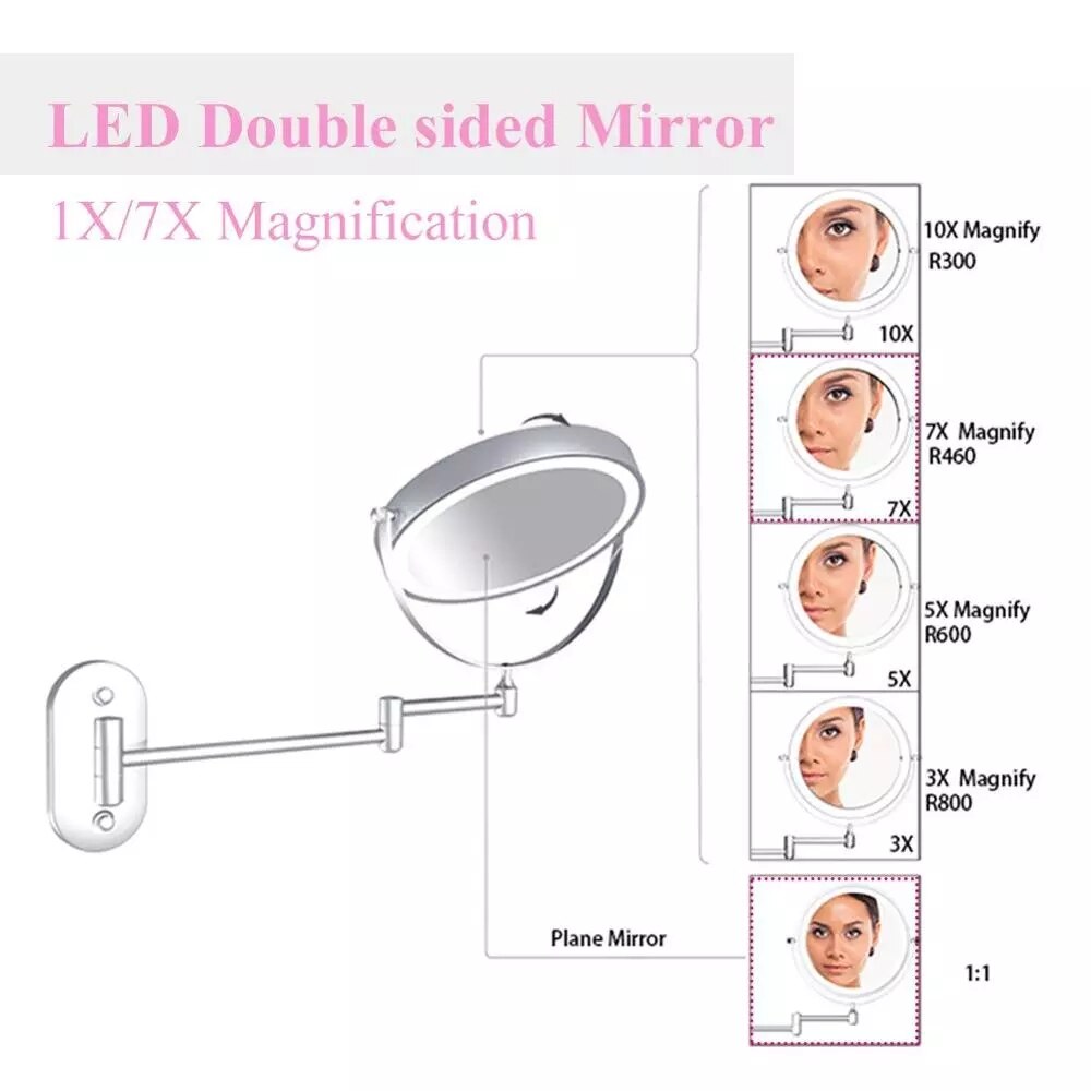 10X Spiegel Met Led Vergrootglas Wandmontage Badkamer Verstelbare Flexibele Spiegel Opklapbare Spiegel Licht Makeup Tools
