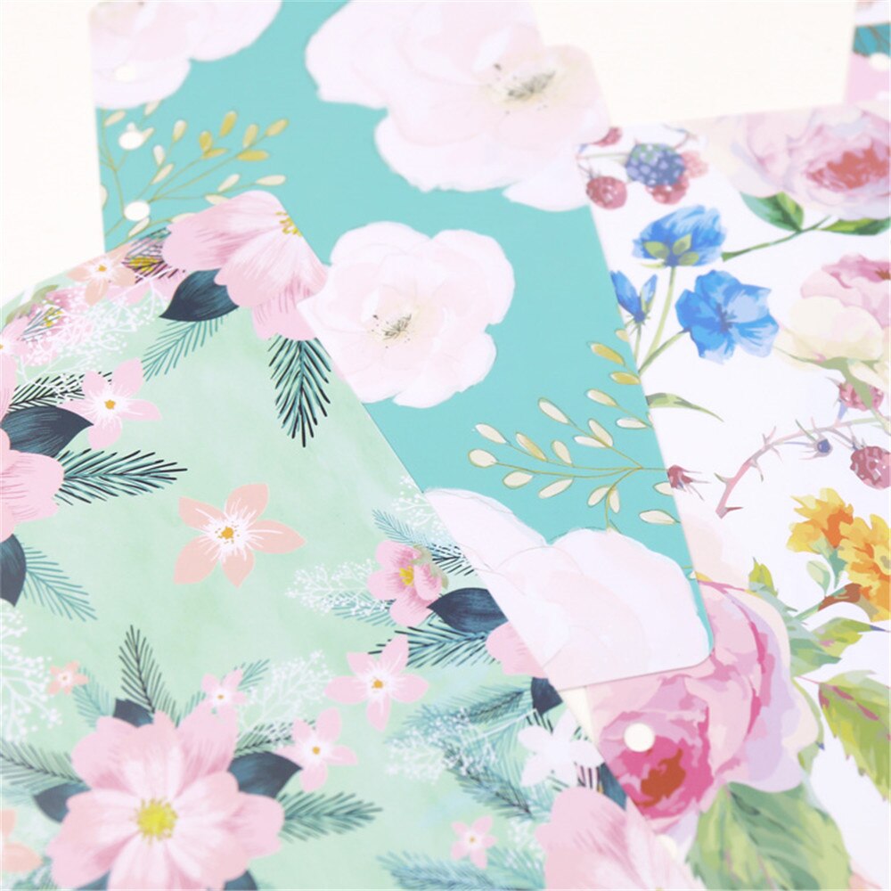 6pcs Floral Loose-Leaf Notebook Dividers A5/A6 Spiral Planner Index Paper 6 Holes Separator Pages Paper Refill Label Bookmark