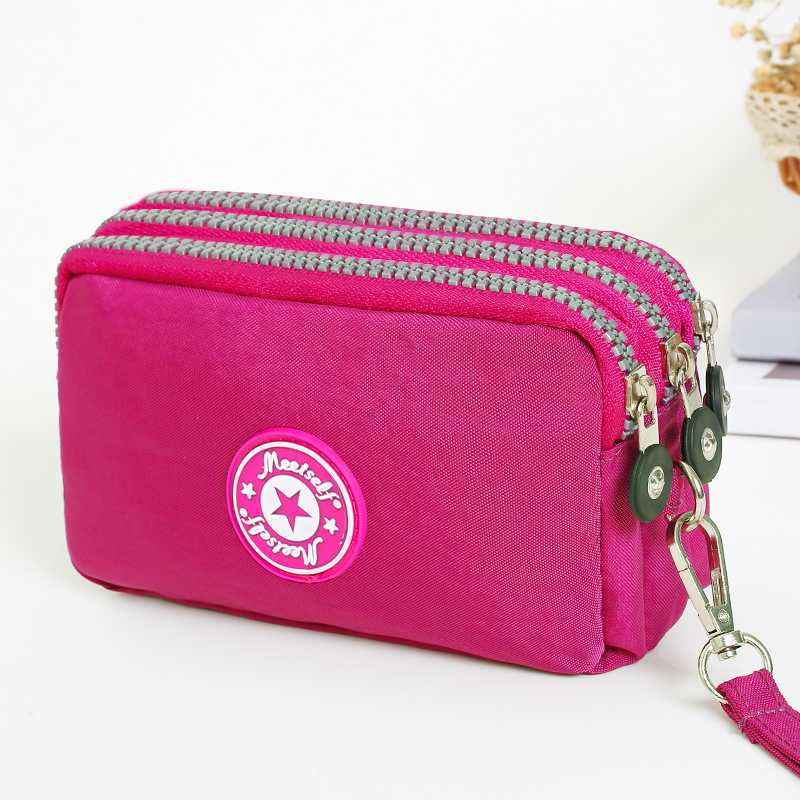 Dreischichtige kurze Handytasche mit Reißverschluss, modische Hand-Make-up-Damentasche, tragbare, wasserdichte, mehrschichtige Taschentasche: Rot