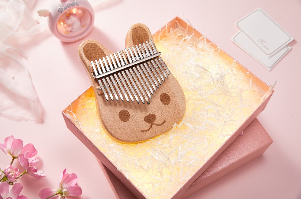Piano de pulgar Kalimba de 17 teclas, Piano de dedo de madera acrílico transparente portátil, instrumento Musical para niños adultos principiantes: Wood rabbit