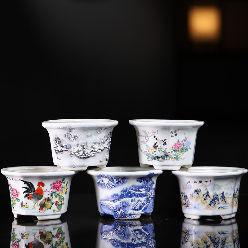Kina yixing keramisk blomsterpotte innendørs dekorasjon kinesisk landskapsmaleri vase skrivebord pustende grønnsaker bonsaipotter
