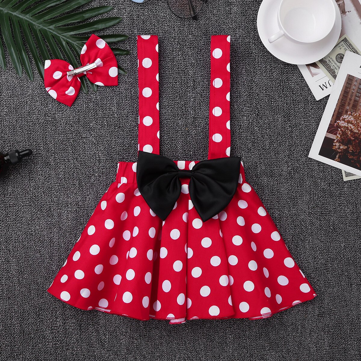 Schattig klein meisje rode baby meisjes peuter polka dots bedrukt feest cosplay rok met haarstrik set halloween kostuum outfit