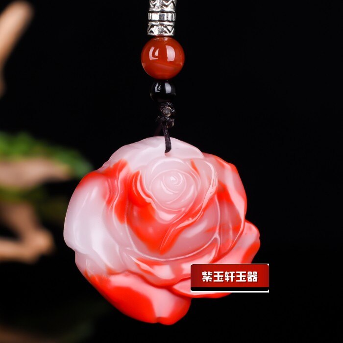 Farbe Rose Jade Anhänger Halskette Schmuck Chinesischen Hand-Geschnitzt Frauen Mann Glück Amulett Kostenloser Seil: Weiß