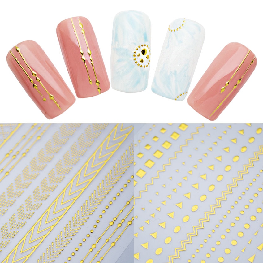 1 Vel Geometrische Patroon Goud 3D Nail Art Sticker Decals Lijm Strepen Golf Lijn Manicure Nail Art Decoratie Tip ZJT3057