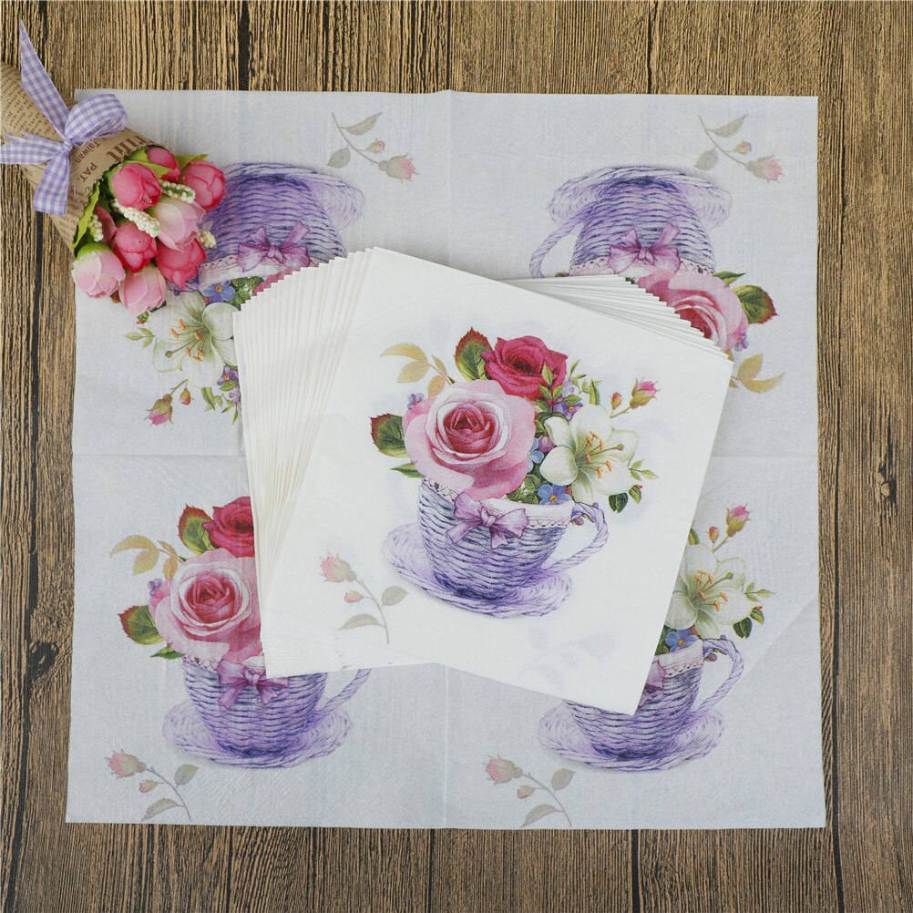 20 st/lot blommigt blomtema pappersservetter silkespapper servetter decoupage dekoration festtillbehör 33 x 33cm