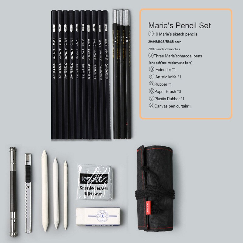 Ensemble de crayons à croquis de Marie débutant 2b4b outils de peinture pour adultes stylo à croquis stylo enfants sac à dessin fournitures d'art: Rope pencil case