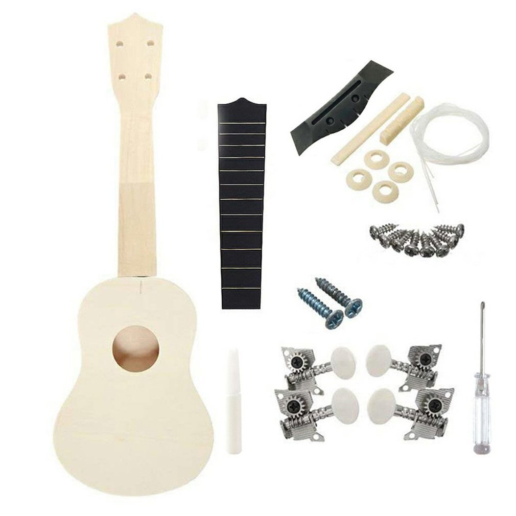 Petite guitare ronde en bois pour enfants, assemblage Ukulele 21 pouces, bricolage, Durable et pratique: Package A