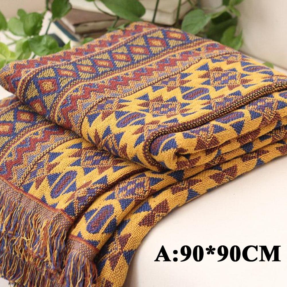 Talvipuuvillainen kudottu linjahuopa sohvapyyhe neulotut paksuuntuneet lämpimät peitot boheemi boho heittää sängynpeitolle matka päiväpeite: A