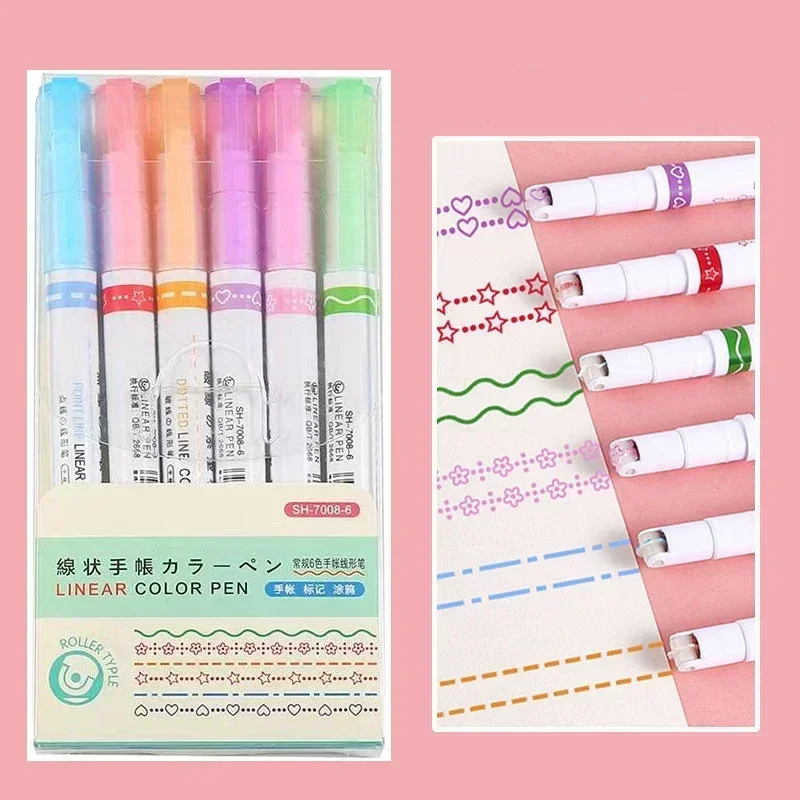 6pcs 2 Lines Colored Marker Pens 0.5mm Gel Pens Pigment Liner Highlighter DIY Drawing Painting Graffiti Pen Kawaii Stationery: Yellow