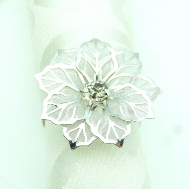 Anillos para servilletas con forma de flor para boda, banquete, cena, , cumpleaños, familia, mesa de reuniones, decoración, soporte para servilletas, 12 Uds.: Silver