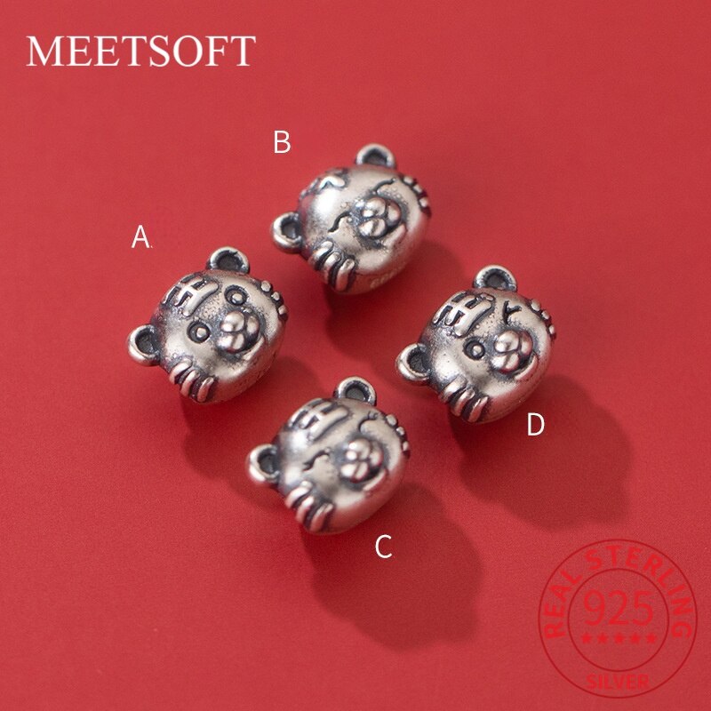 Meetsoft na moda s925 prata esterlina afligido tigre bebê encantos de diy feito à mão para animal ano pessoa transporte da gota