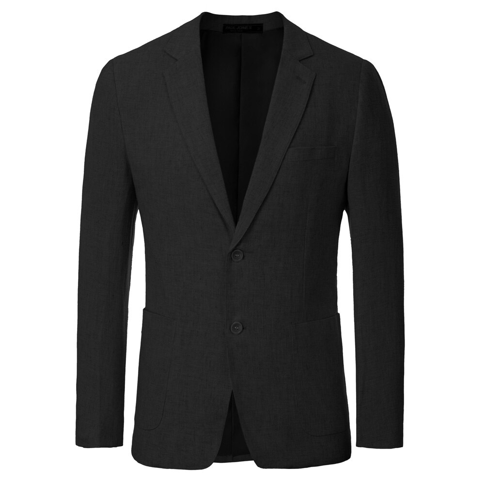Chaqueta de dos botones para hombre, chaqueta con bolsillos, solapa de muesca transpirable, Tops elegantes, Ropa de Trabajo de oficina de Color sólido clásico: Black / XXL