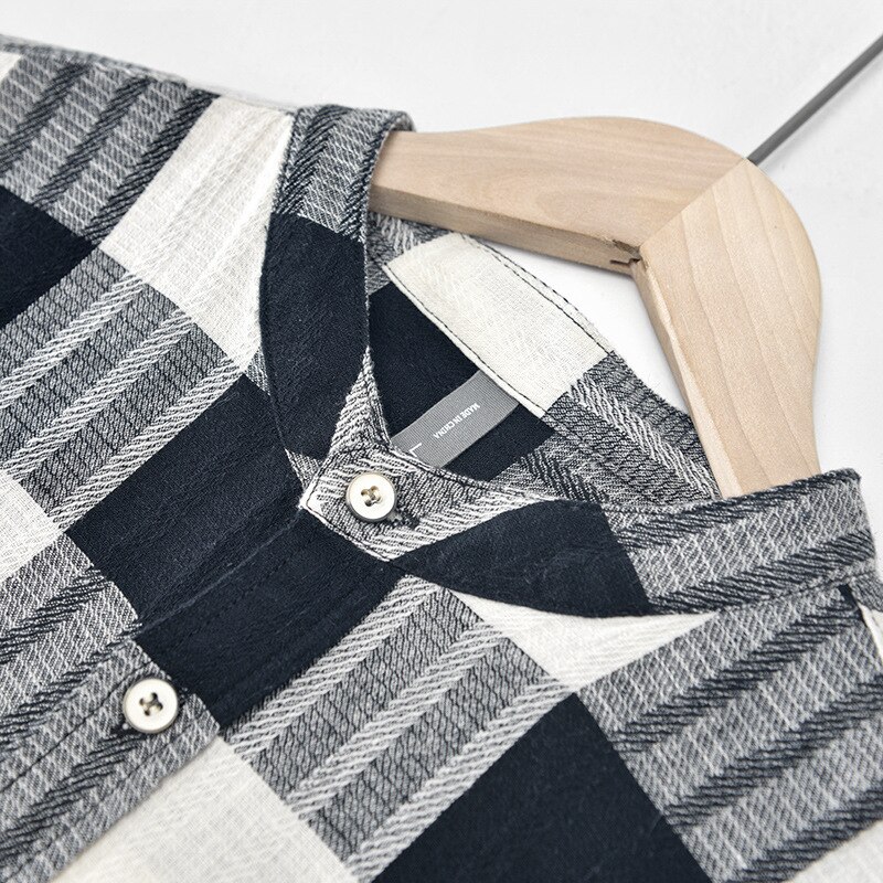 Camisa de manga 3/4 a cuadros para hombre, ropa clásica de lino y algodón, informal, Retro, Y3450, novedad de otoño,