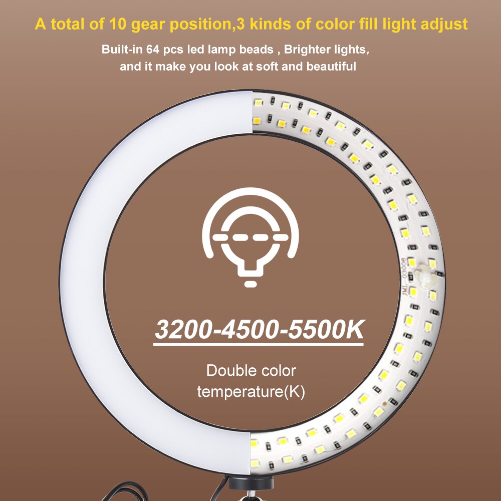 LED Makeup Light Ring 5500K Dimmable Photographic Lighting With Tripod Stand LED Lamps Selfie Phone Ring Light For Video Camera