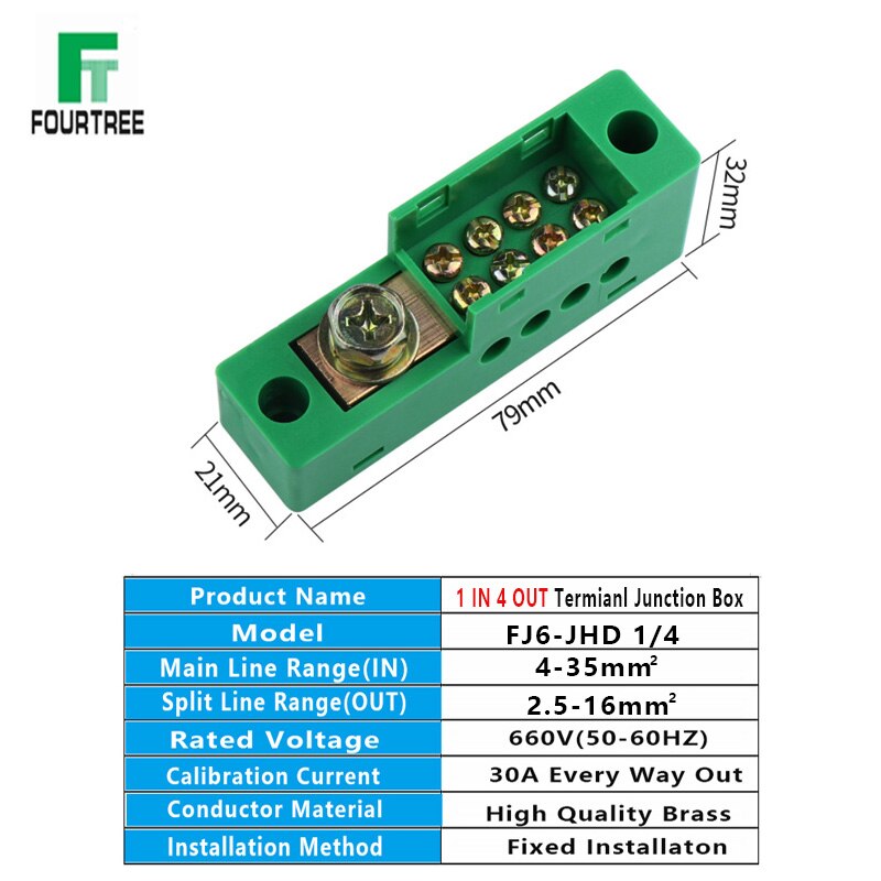 1PCS Unipolar Splitter Terminal Junction Box Metering Cabinet Wire Block Retardant Flame Electrical Accessories 1 In 4 Out