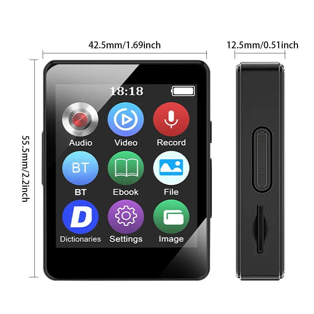 MP3 MP4 Player Full Touch Screen Lossless Music Player Bluetooth-Compatible HiFi MP4 Walkman with Speaker FM/E-book/Recorder: black