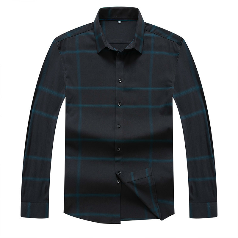 8XL Plus size Men's Regular-fit Long Sleeve Stretch Shirt Formal Business Office/Working Wear Bamboo Fiber Basics Dress Shirts