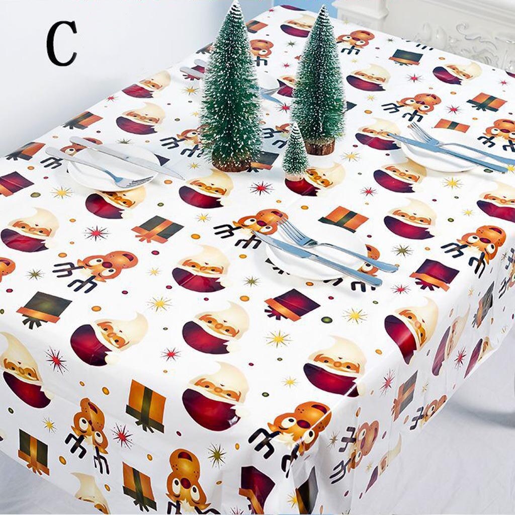 25# Christmas Tablecloth Disposable Merry Christmas Rectangular Printed PVC Cartoon Tablecloth 110*180cm Table Dust Cove: C