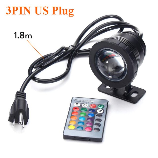 Waterproof RGB LED Flood Light Underwater Fountain Pool Pond Aquarium Spotlight Bulb Lamp Outdoor Garden AC DC 12V 110V 220V: Black US Plug / 10W
