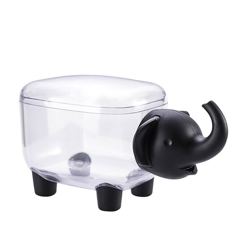 Desktop Decorative Cotton Swab Storage Box Paper Clip Plastic Container Stand Cartoon Elephant Shaped Toothpick Holders Case: Black