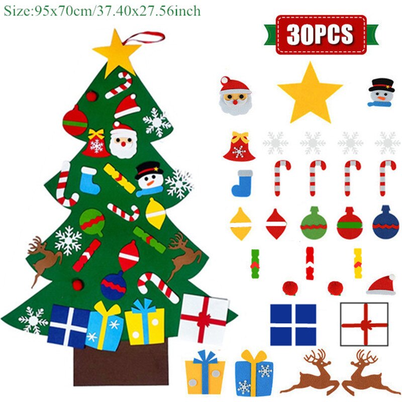 Niños DIY árbol de Navidad fieltro adornos navideños para el hogar de Navidad Natal Año puerta colgando de la pared Decoración: F-30pcs ornaments