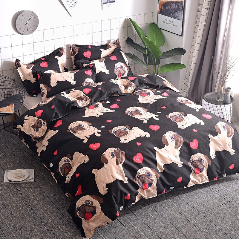 TUEDIO-Juego de cama Hippie Pug para niños, funda nórdica con estampado de Bulldog, tamaño Queen, dibujos animados de animales, 2 o 3 unidades