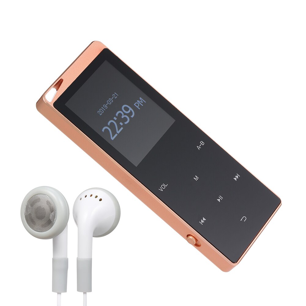 Portable MP3 Player 16GB Ultra-thin Digital Music Player TF Card Slot Touch Button FM Radio Bluetooth with 3.5mm Headphones