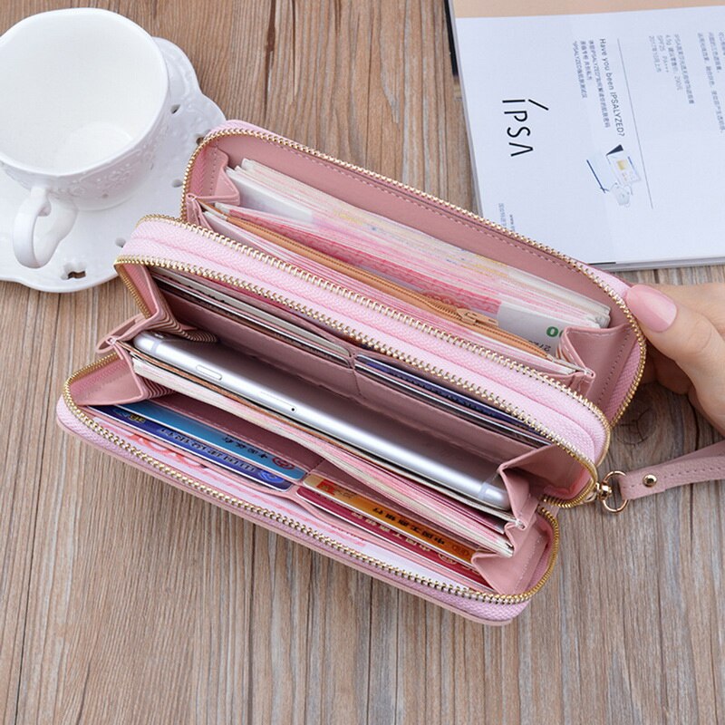 Geometrisk kvinner clutch rosa lommebøker telefonlomme veske kortholder lappeteppe kvinner lang lommebok dame kredittkort pu-boks