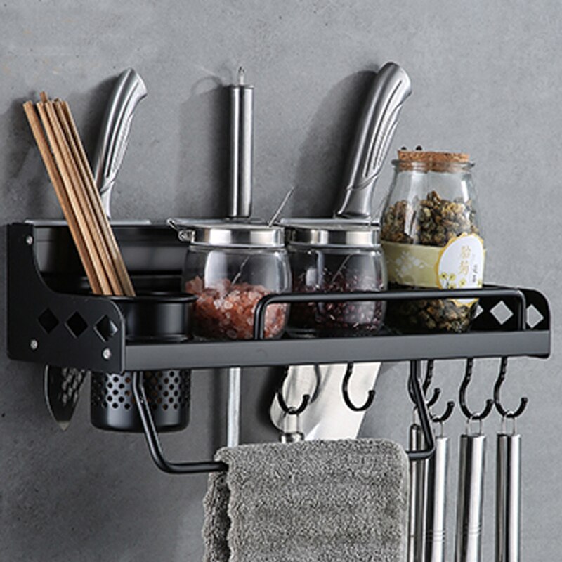 Portaherramientas de aluminio negro, 40cm, con gancho, utilizado para accesorios de cocina, estante, suministros de cocina: 40CM-Single Cup