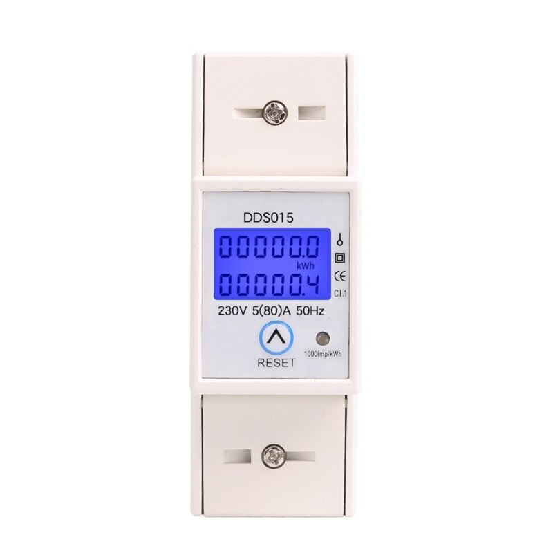 DDS015 230V kwh Meter Digital Electric Meter Single Phase LCD Double Display with Reset Power Consumption Meter 2P DIN Rail