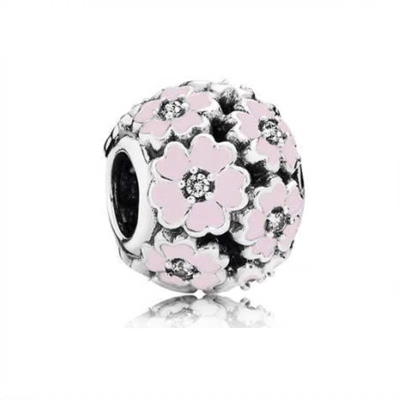 DIY Jewelry Deep Purple Pansy Flower、Pink Pansy Flower & Pink Daisy Flower Charm Bead Fit Original Silver 925 Europeans Bracelet: NUDE