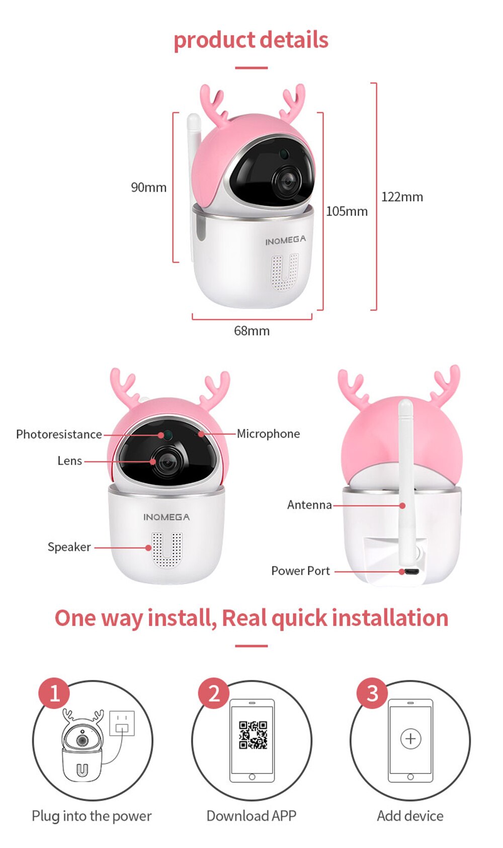 INQMEGA – caméra de vidéosurveillance réseau WiFi sans fil, 4mp, avec suivi automatique, moniteur de sécurité à domicile, mignon et