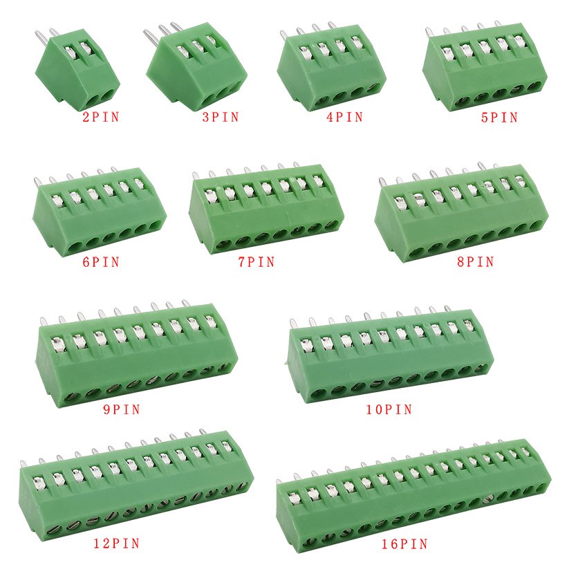 10Pcs Pitch 2,54mm PCB Screw Terminal Blöcke KF128-2,54 150V 6A 2P/3P/4P/5P/6P/7P/8P/9P/10P/12P/16Pin Mini Splice Terminals