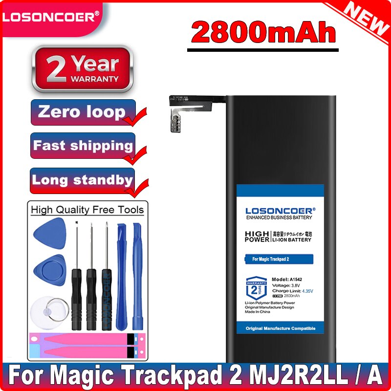 Losoncoer good battery 2800 mah  a1542 touchpad wireless trackpad battery for apple magic trackpad 2 mj2 r 2ll /  a på lager