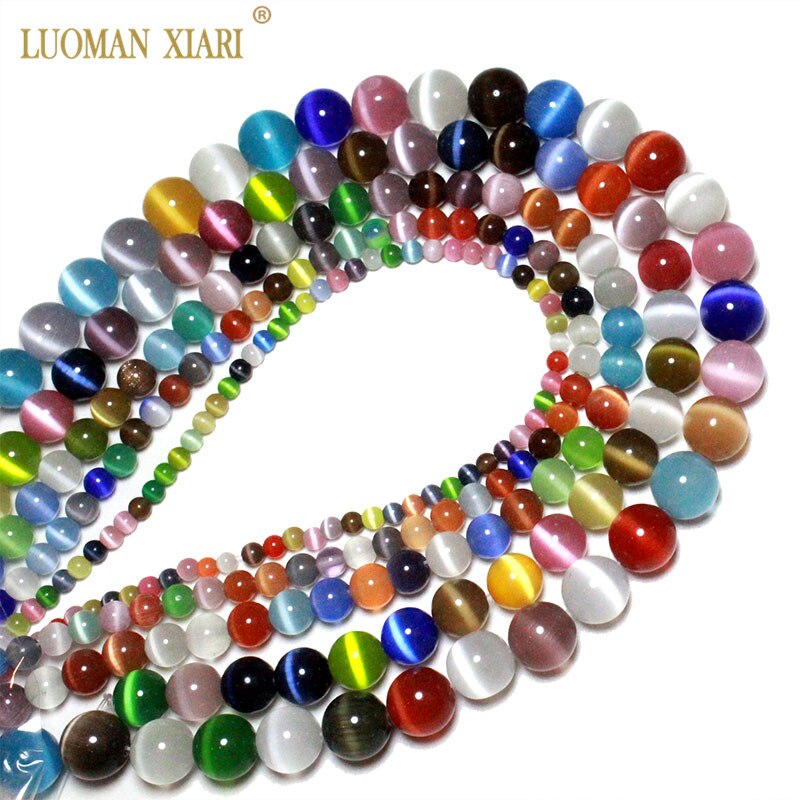 Fine AAA Colorful Cat Eye Round Natural Stone Beads For jewelry Making DIY Bracelet Necklace 4/6/8/10/12MM Strand 15''
