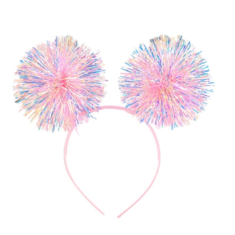 Serre-tête en plastique brillant pour femmes et filles, bandeau en forme de pompon brillant, cerceau pour cheveux de Festival, pour fête, spectacle, couvre-chef unisexe M6CE: Pink