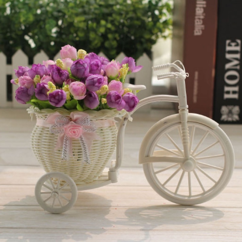 DIY Plastic White Tricycle Bike Flower Basket Bicycle Container For Flower Plant Home Wedding Party Decoration Wreaths