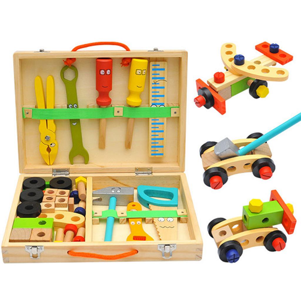 Kids Tool Set Cartoon Kleurrijke Houten Opbergdoos Bouw Speelgoed Diy Reparatie Leren Toolbox Voor Thuis Kinderen
