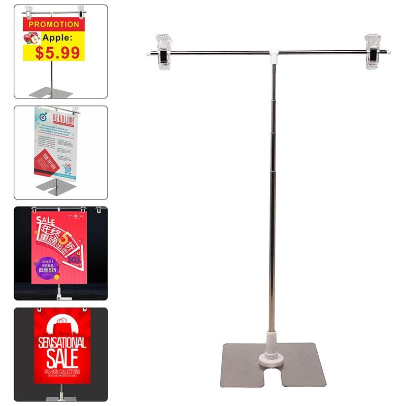 1pc Multipurpose Ajustable Stainless Steel Display Stand T-shaped Height Adjustable Poster Stand (Silver) for Shop